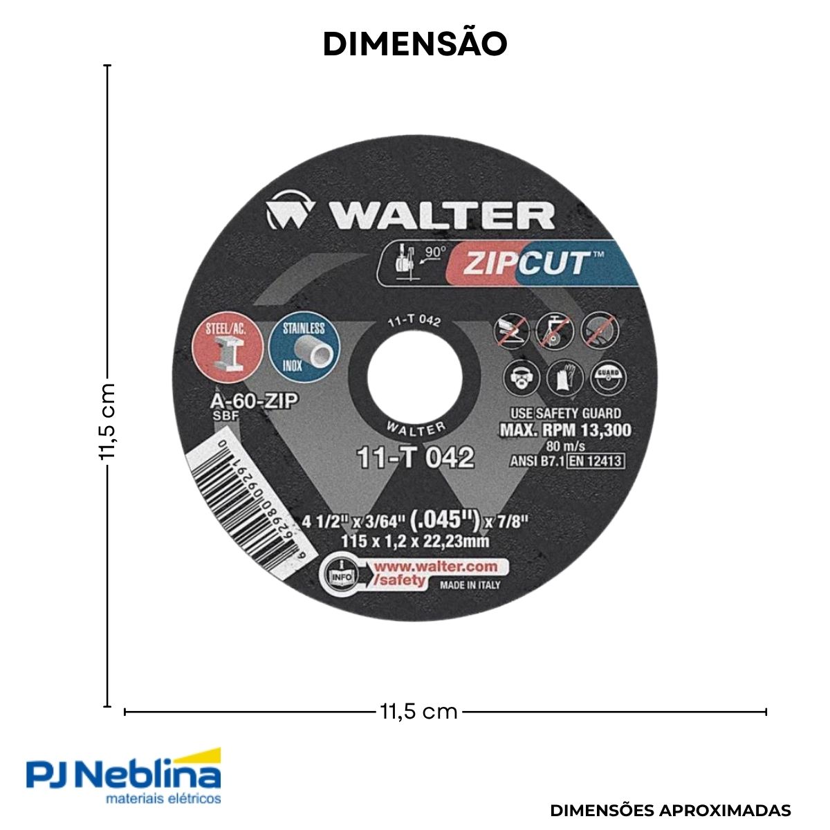 Disco Corte Zipcut 41/2X7/8 3/64 1 mm - Walter