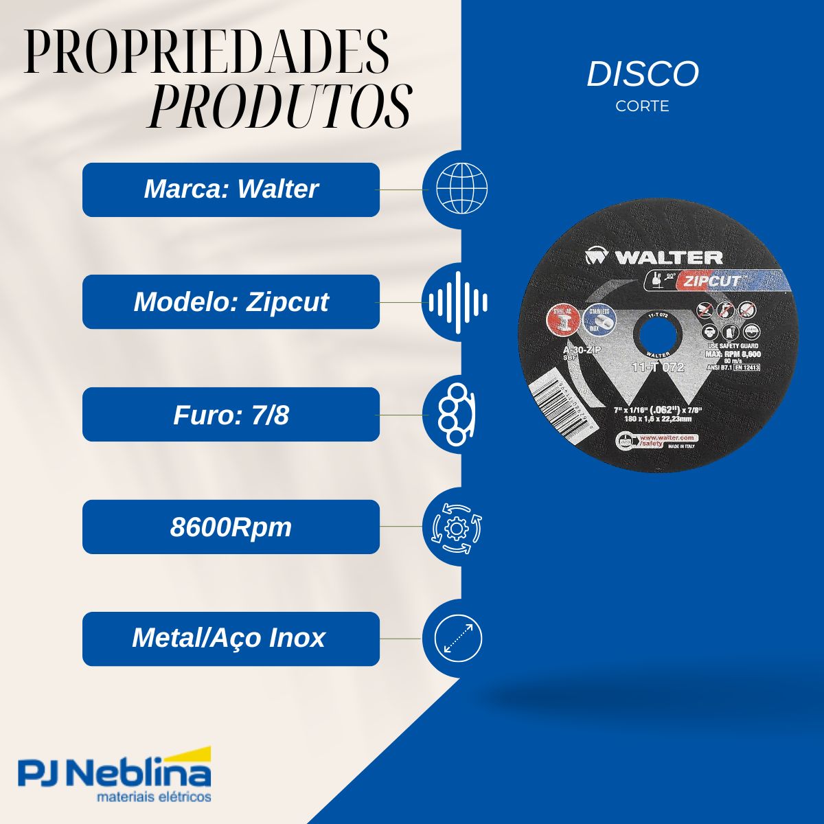 Disco Corte Zipcut 7Polx7/8 1/16 - Walter