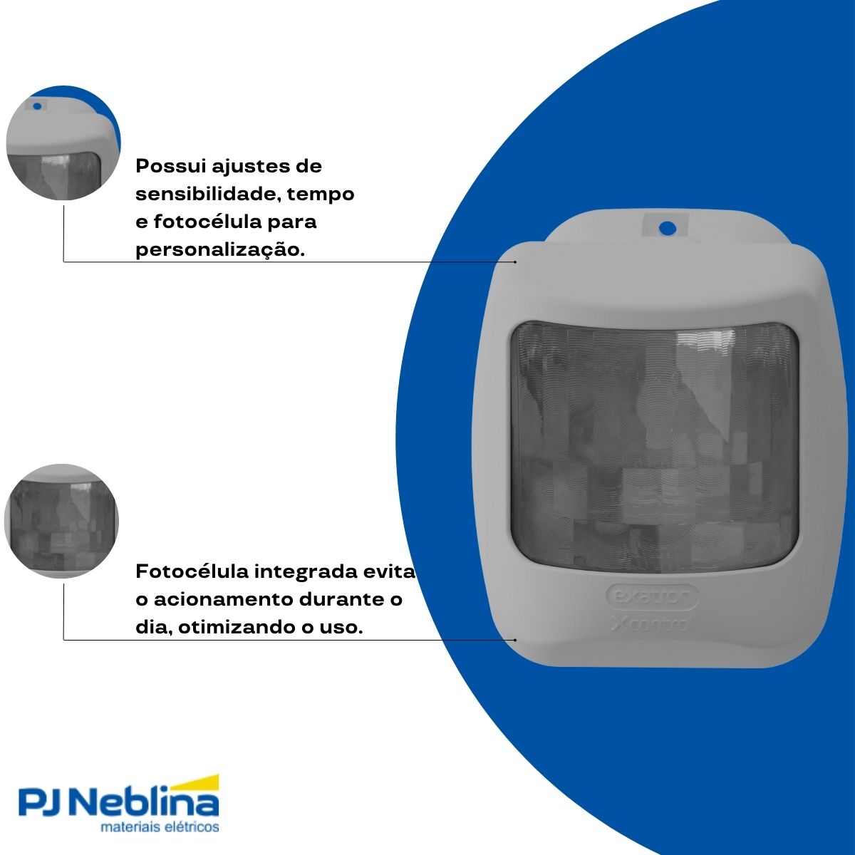 Sensor Presença C/Fotocélula Sobrepor Parede 100-240V Alcance 15M Branco - Exatron