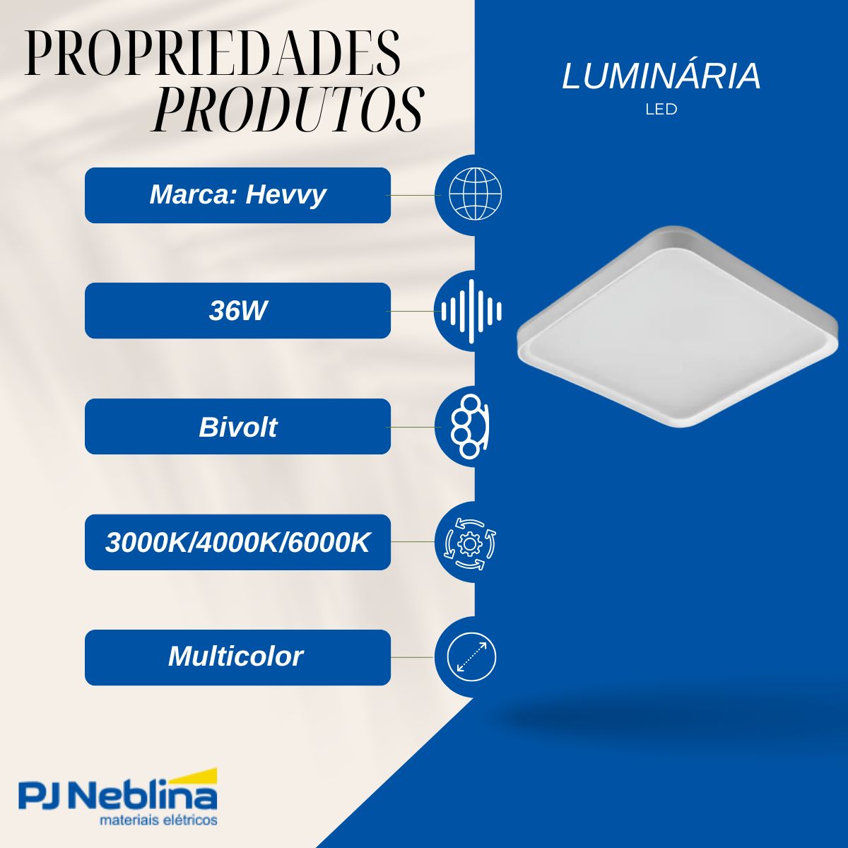 Luminária Plafon Led Sobrepor Toronto Branco 36W Bivolt 3000K/4000K/6000K Multicolor 2650Lm - Hevvy
