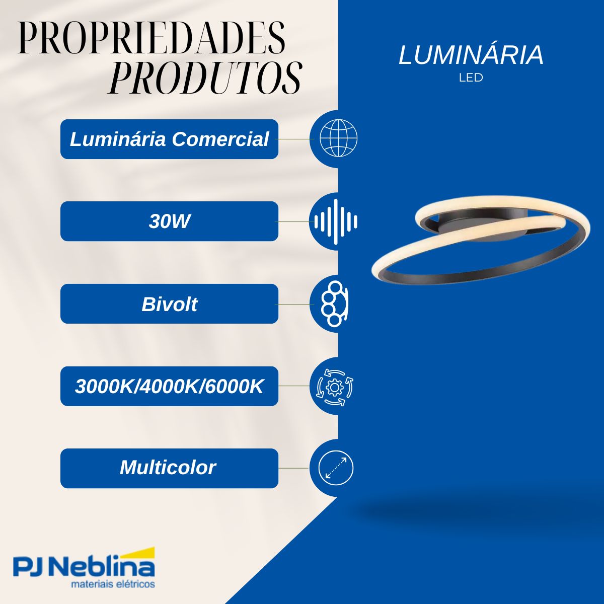 Luminaria Plafon Led Sobrepor Horizon Circle Pt 30w Bivolt 3