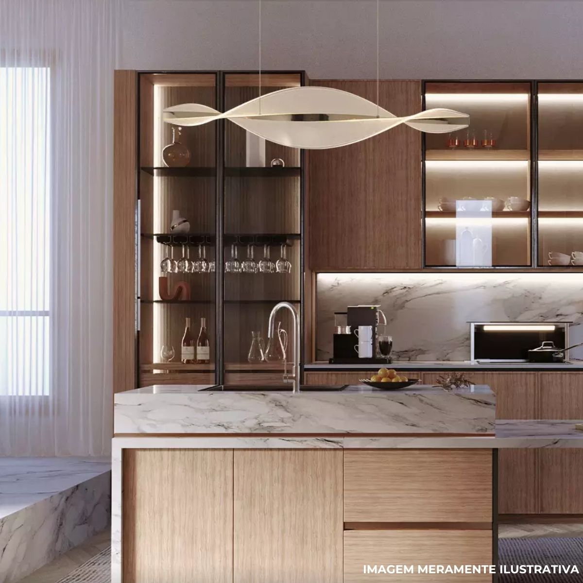 Luminária Pendente Led Sobrepor Horizontal Leaf Dourado 20W Bivolt 3000K Branco Quente 940Lm - Hevvy