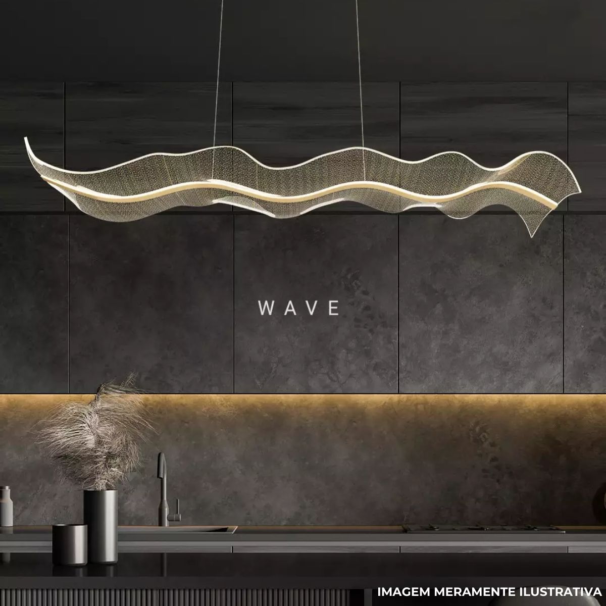 Luminária Pendente Led Sobrepor Wave Dourado 24W Bivolt 3000K Branco Quente 1880Lm - Hevvy