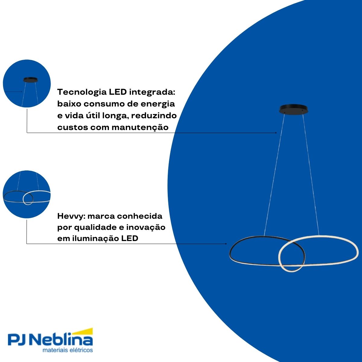 Luminária Pendente Led Sobrepor Horizon Black Preto 32W Bivolt 3000K Branco Quente 1760Lm - Hevvy