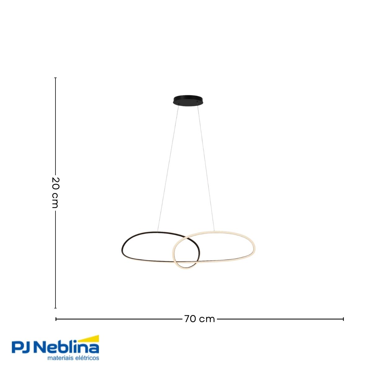 Luminária Pendente Led Sobrepor Horizon Black Preto 32W Bivolt 3000K Branco Quente 1760Lm - Hevvy