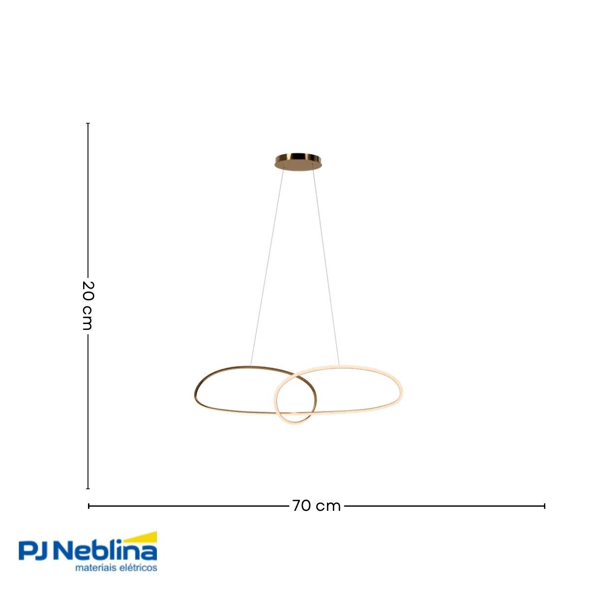 Luminária Pendente Led Sobrepor Horizon Gold Dourado 32W Bivolt 3000K Branco Quente 1760Lm - Hevvy