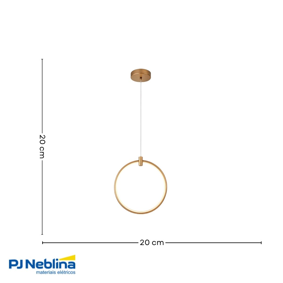 Luminária Pendente Led Sobrepor Millennium Redondo Dourado 10W Bivolt 3000K Branco Quente 1000Lm - Hevvy