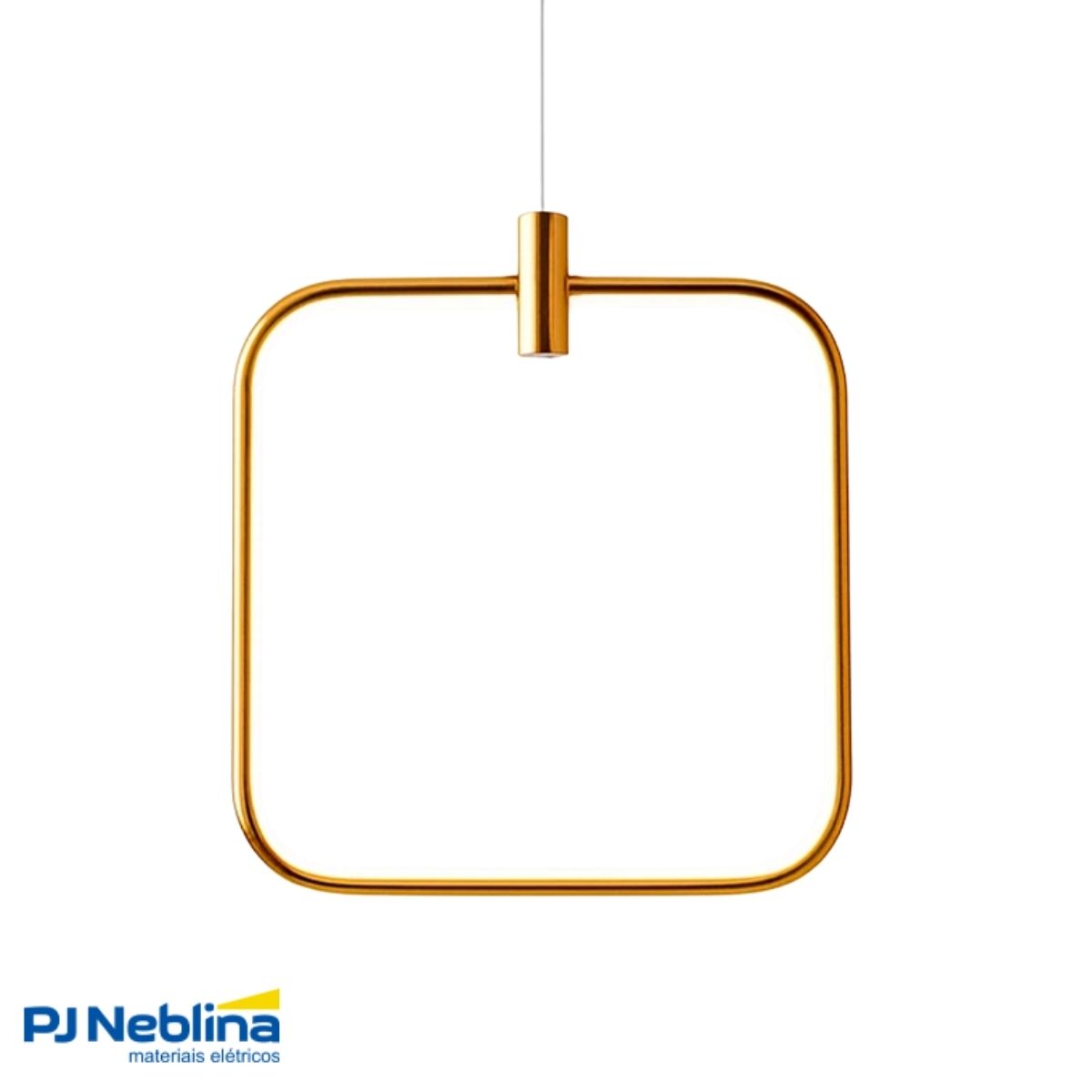 Luminária Pendente Led Sobrepor Millennium Quadrado Dourado 10W Bivolt 3000K Branco Quente 3400Lm - Hevvy