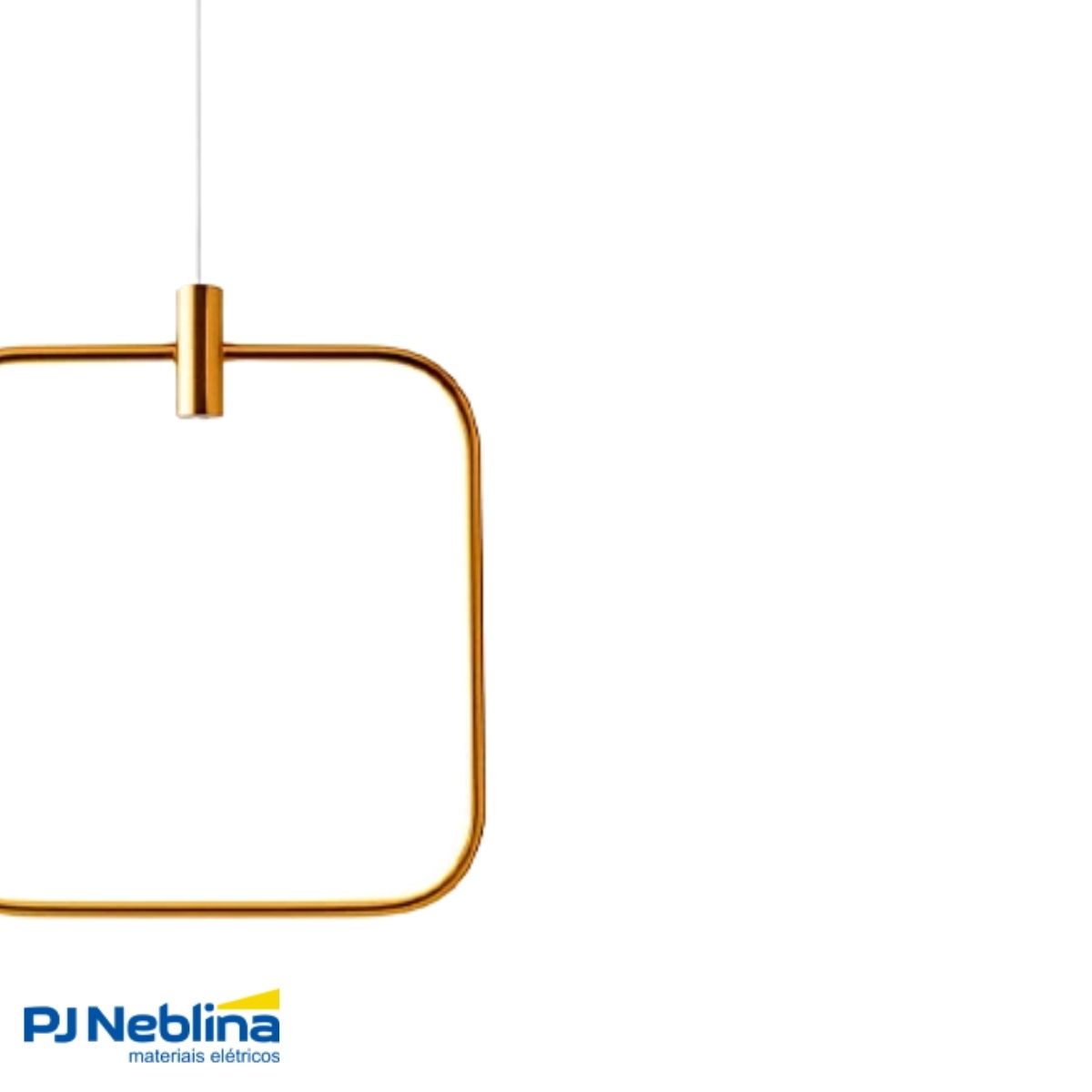 Luminária Pendente Led Sobrepor Millennium Quadrado Dourado 10W Bivolt 3000K Branco Quente 3400Lm - Hevvy