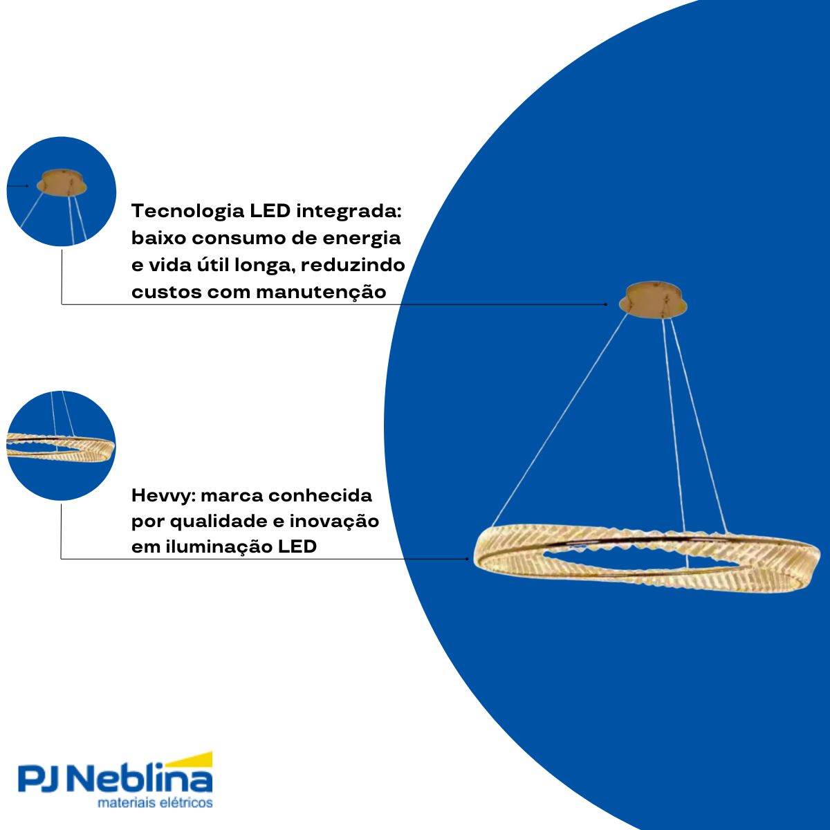 Luminária Pendente Led Sobrepor Voyager Cromado/Transparente 34W Bivolt 3000K Branco Quente 3400Lm - Hevvy