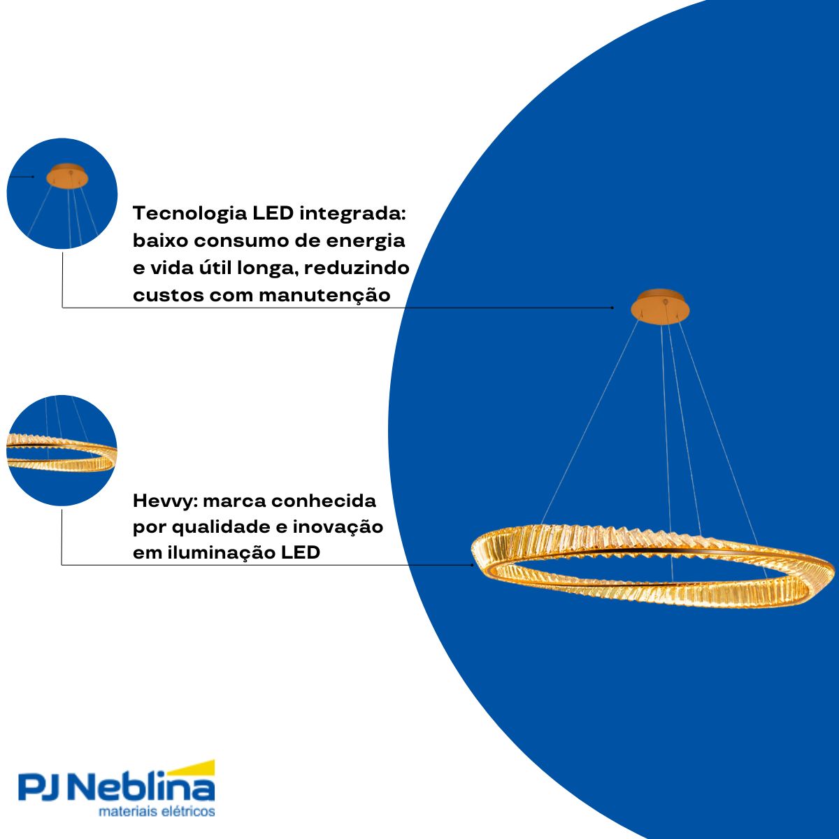 Luminária Pendente Led Sobrepor Voyager Dourado/Transparente 46W Bivolt 3000K-6500K/Rgb Branco Quente 4600Lm - Hevvy