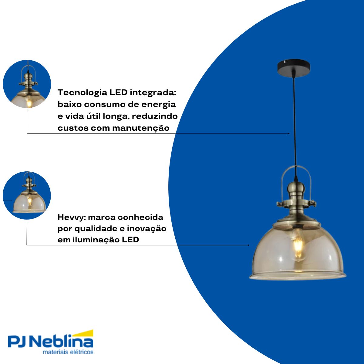 Luminária Pendente Led Aisha Ambar E27 Bivolt - Hevvy