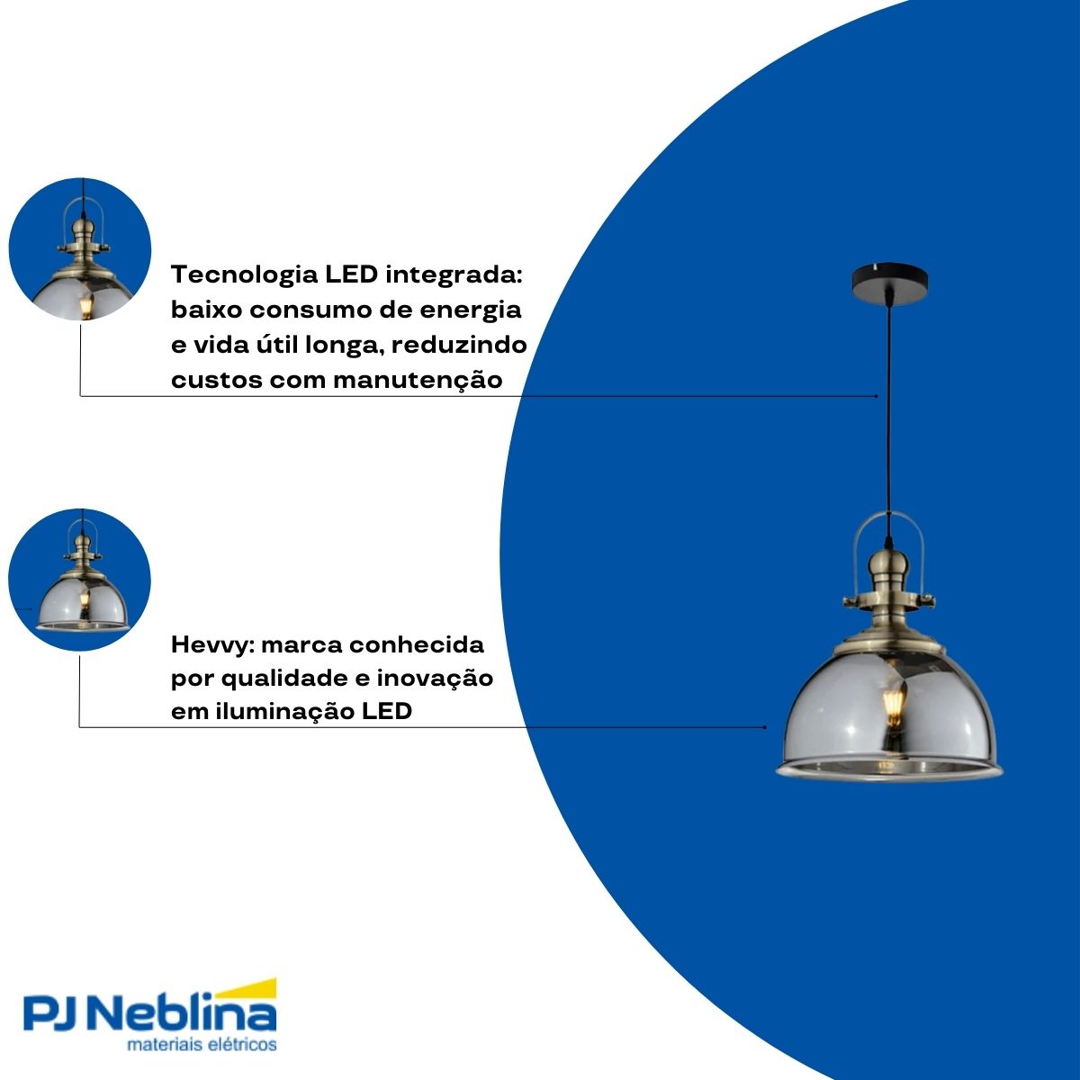 Luminária Pendente Led Aisha Fume E27 Bivolt - Hevvy