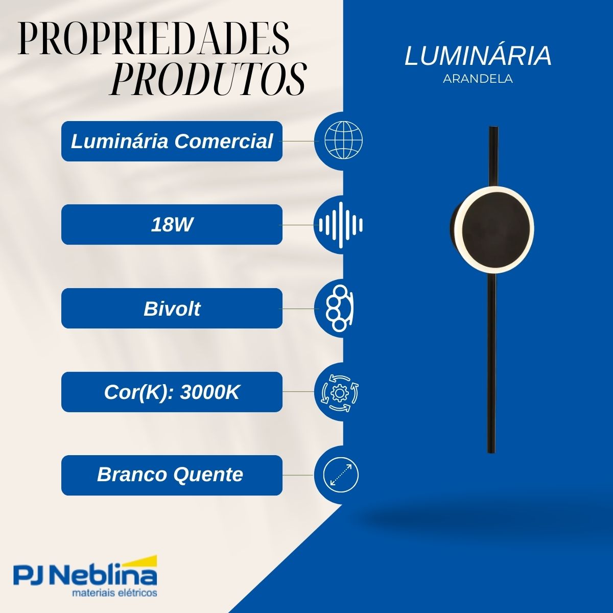 Luminaria Arandela Led Sobrepor Katana Pt 18w Bivolt 3000k B