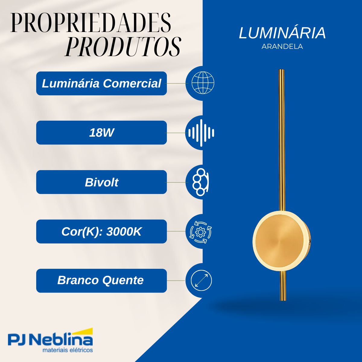 Luminaria Arandela Led Sobrepor Katana Dourado 18w Bivolt 30