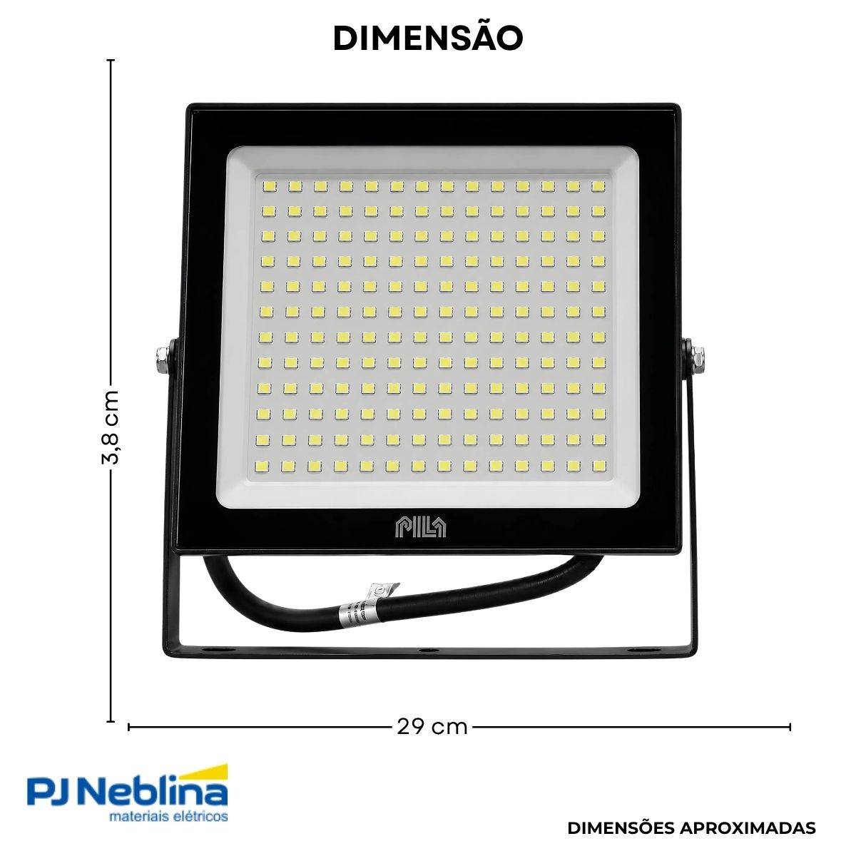 Luminária Refletor Led Retangular Sobrepor Pt 150W Bivolt 6500K Branco Frio 9750Lm Difuso Vidro Temperado Ip65 - Pila