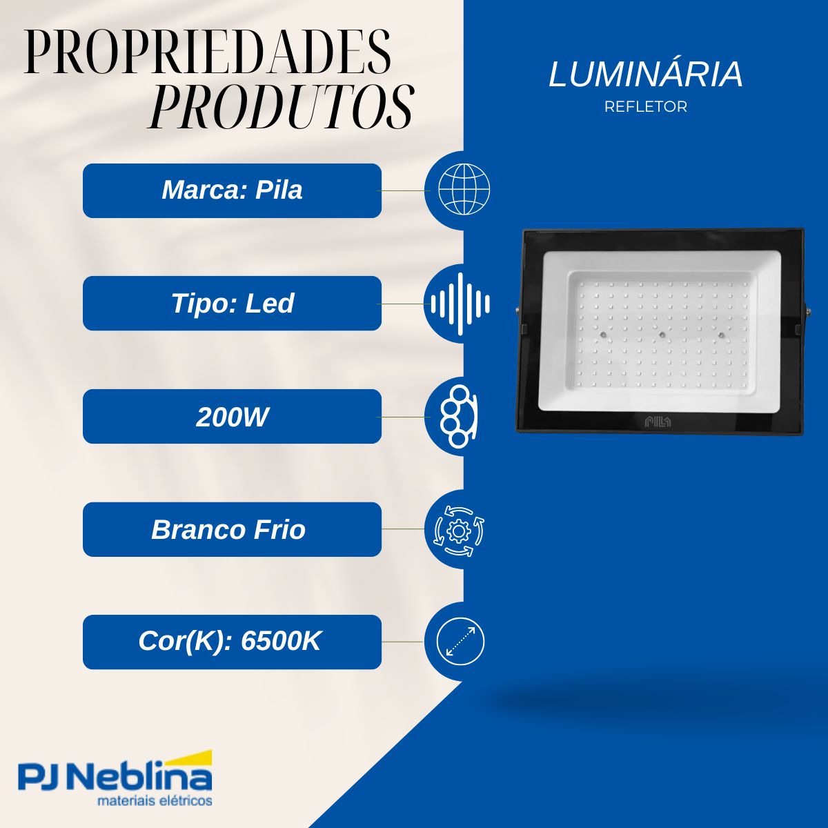Luminária Refletor Led Retangular Sobrepor Preto 200W Bivolt 6500K Branco Frio 13000Lm Difusor Vidro Temperado Ip65 - Pila