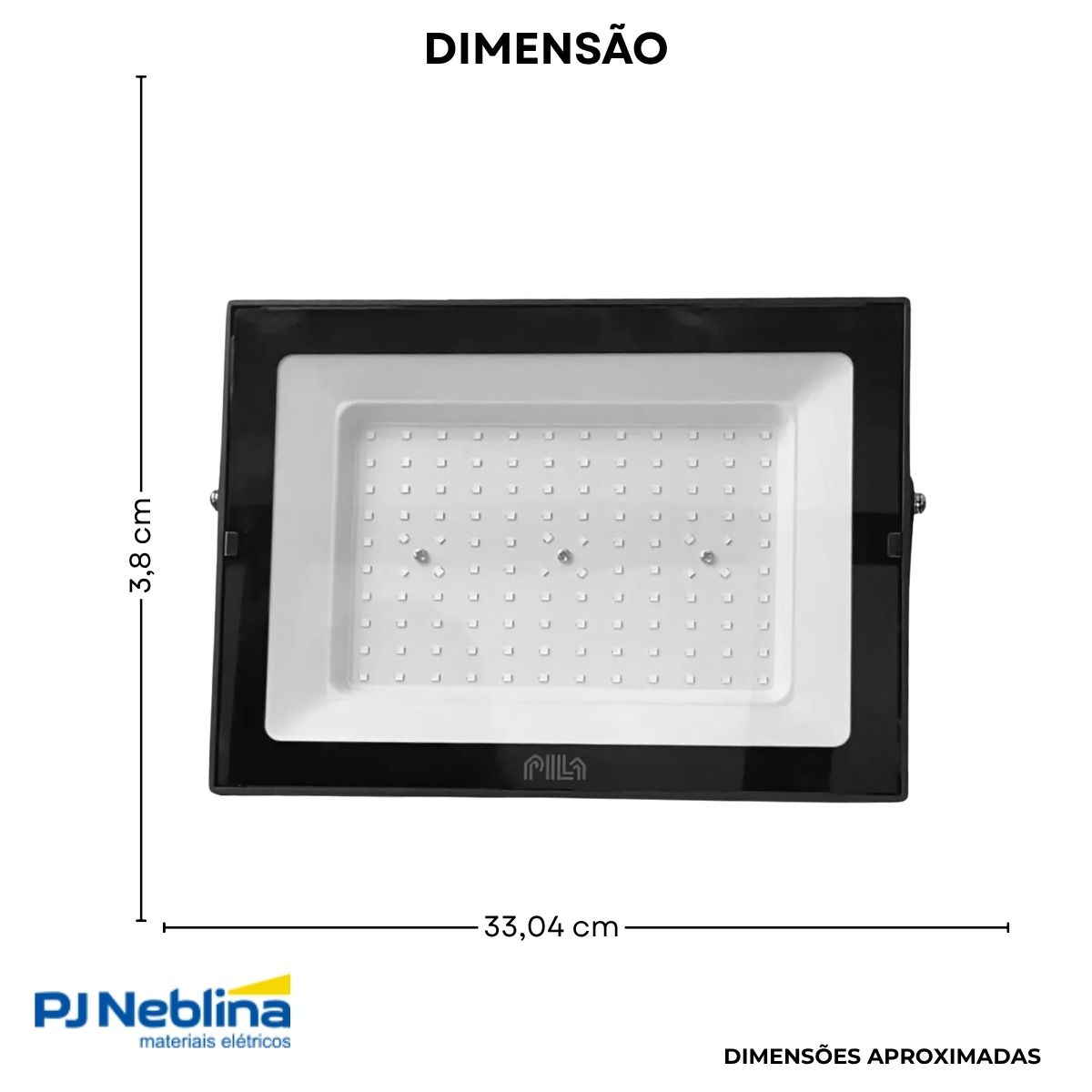 Luminária Refletor Led Retangular Sobrepor Preto 200W Bivolt 6500K Branco Frio 13000Lm Difusor Vidro Temperado Ip65 - Pila