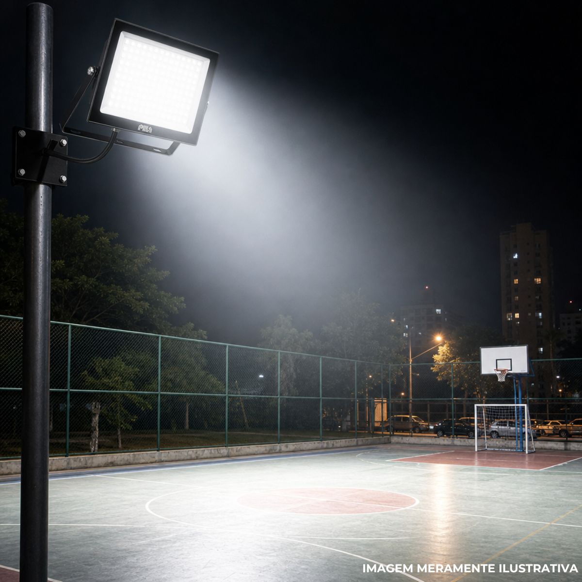 Luminária Refletor Led Retangular Sobrepor Preto 200W Bivolt 6500K Branco Frio 13000Lm Difusor Vidro Temperado Ip65 - Pila