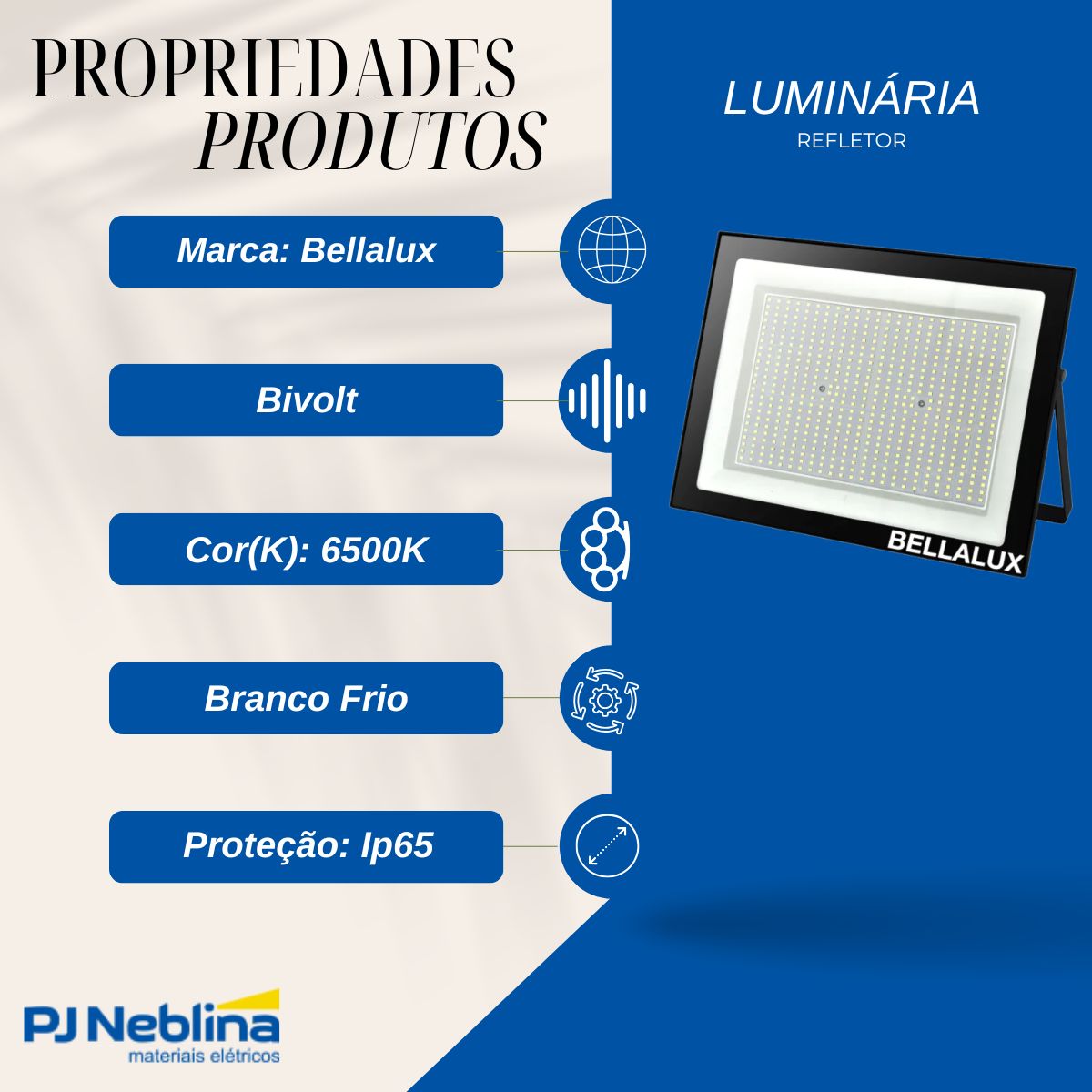 Luminária Refletor Led Retangular Sobrepor Preto 300W Bivolt 6500K Branco Frio 24000Lm Difusor Vidro Temperado C/Protetor Surto 2Kv Ip65 - Bellalux