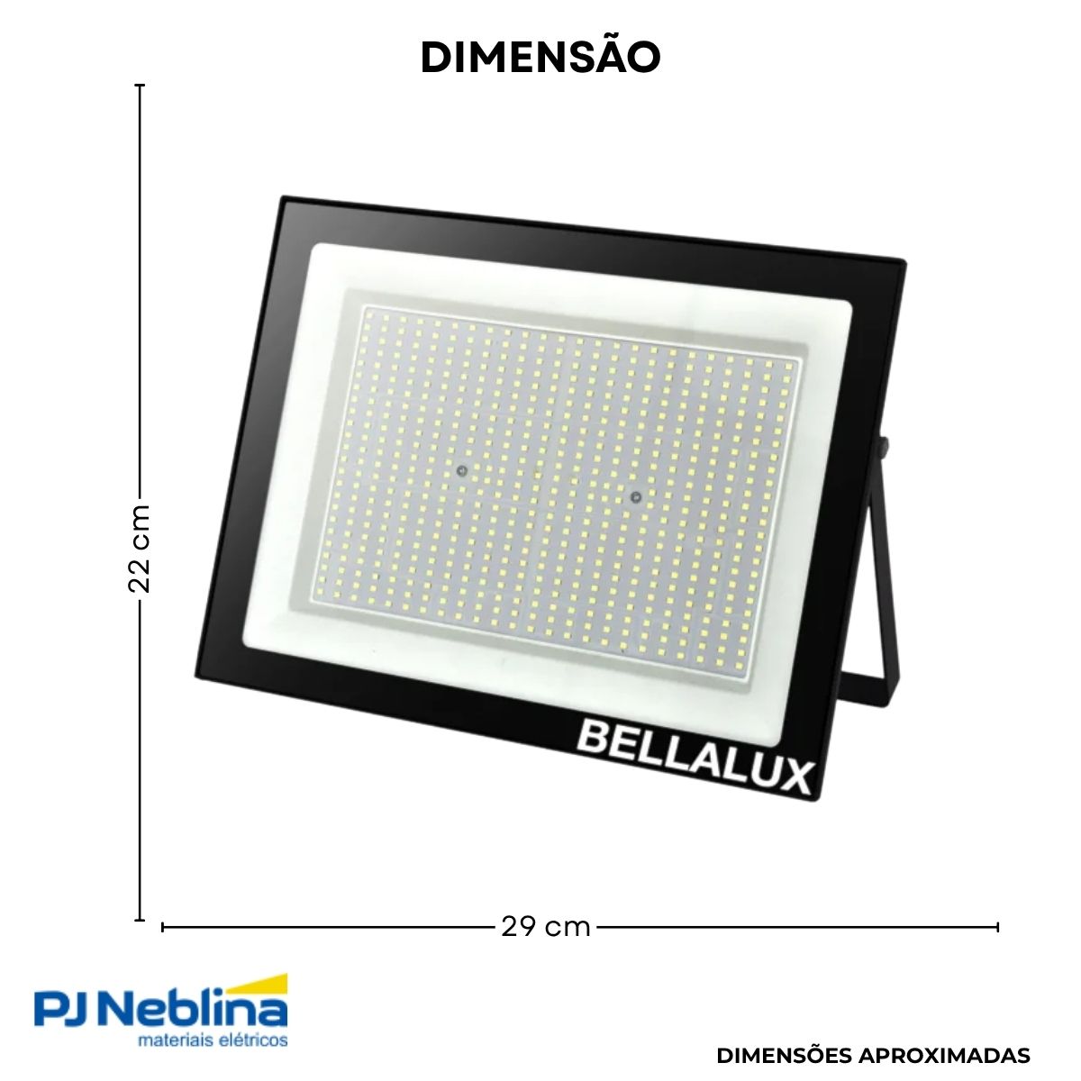 Luminária Refletor Led Retangular Sobrepor Preto 300W Bivolt 6500K Branco Frio 24000Lm Difusor Vidro Temperado C/Protetor Surto 2Kv Ip65 - Bellalux