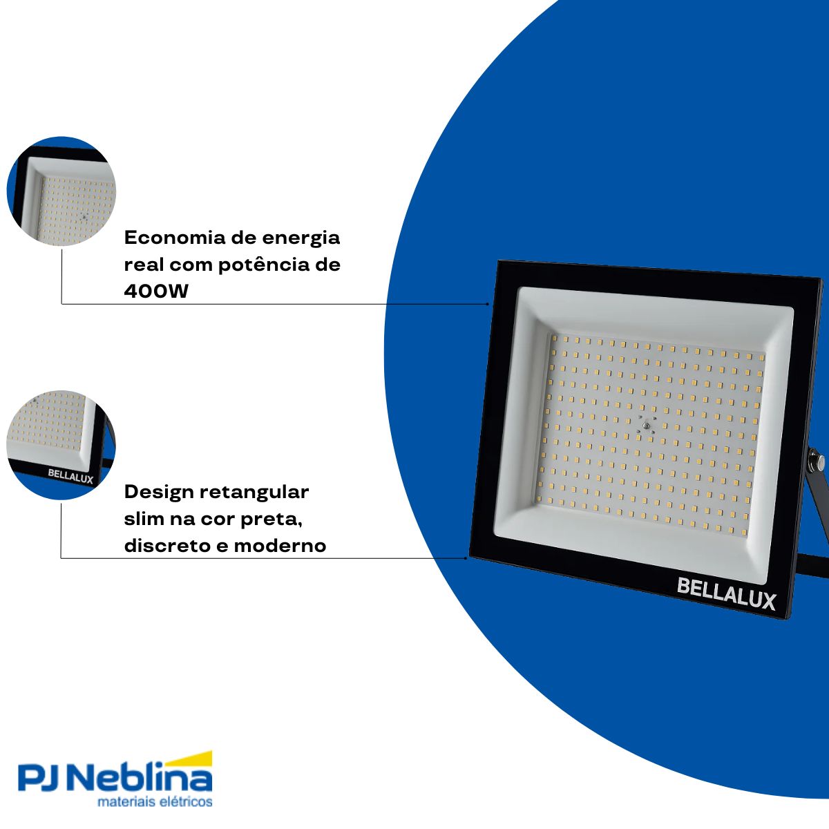 Luminária Refletor Led Retangular Sobrepor Preto 400W Bivolt 6500K Branco Frio 32000Lm Difusor Vidro Temperado C/Protetor Surto 2Kv Ip65 - Bellalux