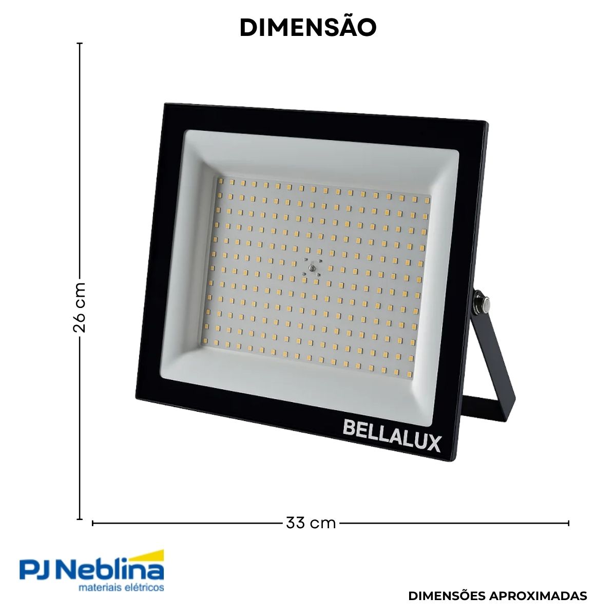 Luminária Refletor Led Retangular Sobrepor Preto 400W Bivolt 6500K Branco Frio 32000Lm Difusor Vidro Temperado C/Protetor Surto 2Kv Ip65 - Bellalux