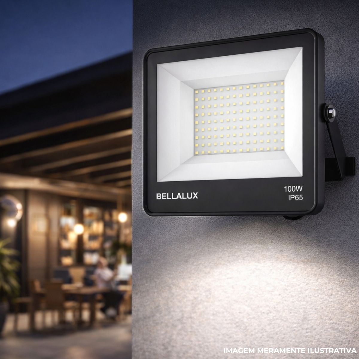 Luminária Refletor Led Retangular Sobrepor Preto 500W Bivolt 6500K Branco Frio 40000Lm Difusor Vidro Temperatura C/Protetor Surto 2Kv Ip65 - Bellalux