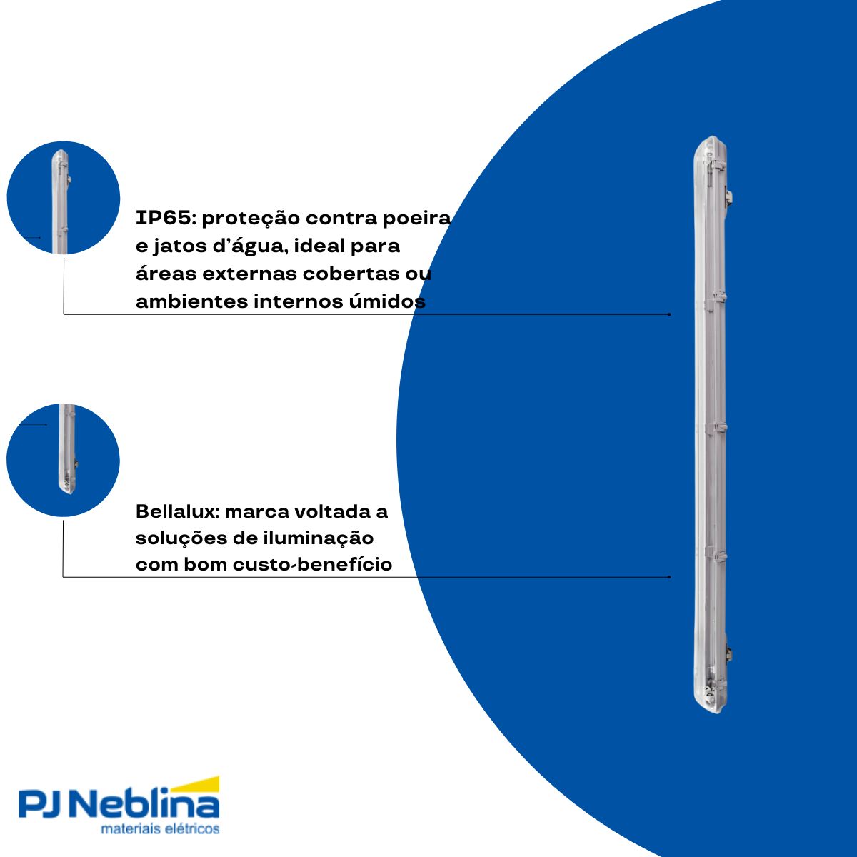 Luminária Hermética Tubular Sobrepor P/Lâmpada T5/T8 2X18W G5/G13 Bivolt Branco Difusor Policarbonato Ip65 - Bellalux