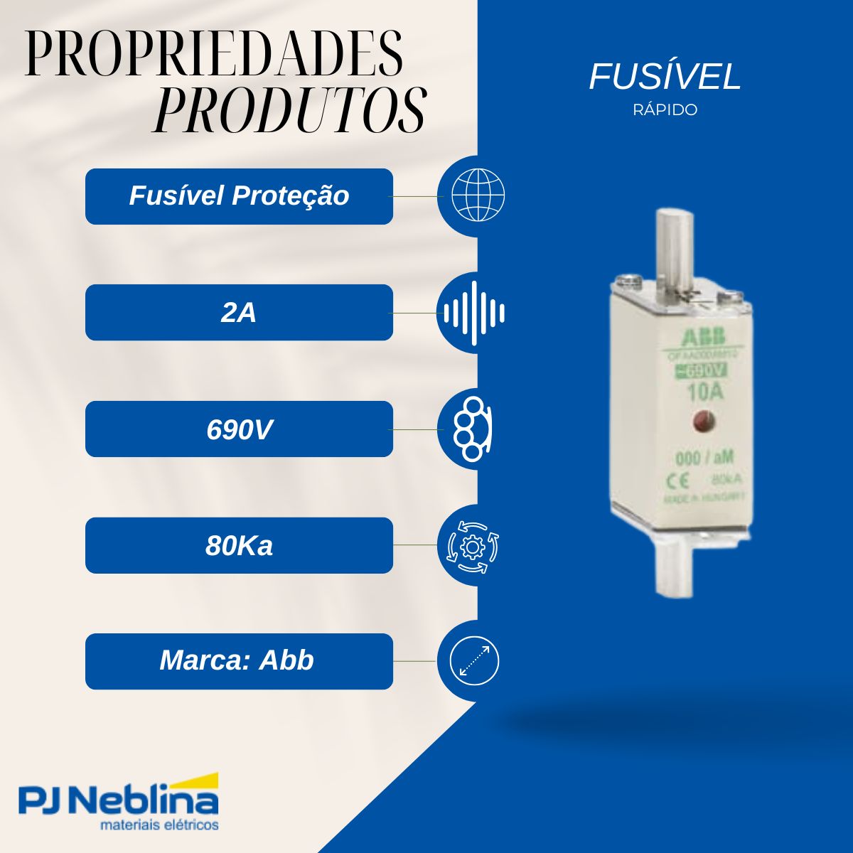 Fusível Nh Hrc Rápido Amarelo 2A 690V 80Ka T-000 - Abb