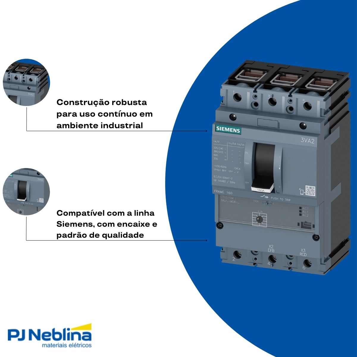 Disjuntor Caixa Moldada Tripolar 70-100A 70Ka 380/415V 50/60Hz - Siemens