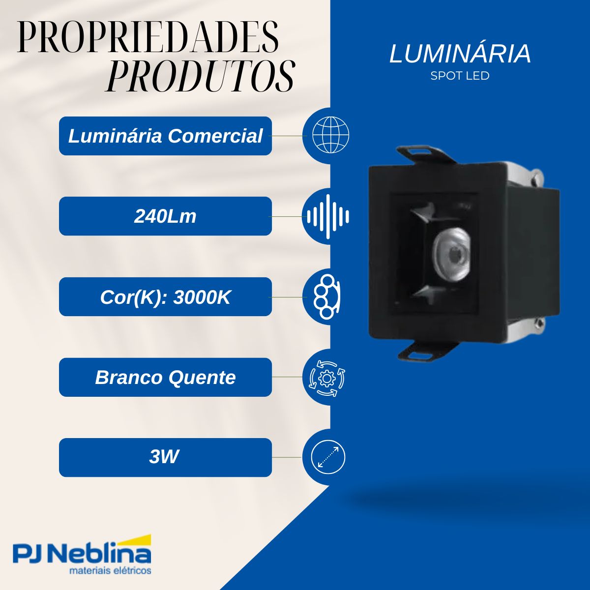 Luminaria Spot Led Embutir Focco Pt 3w Bivolt 3000k Branco Q