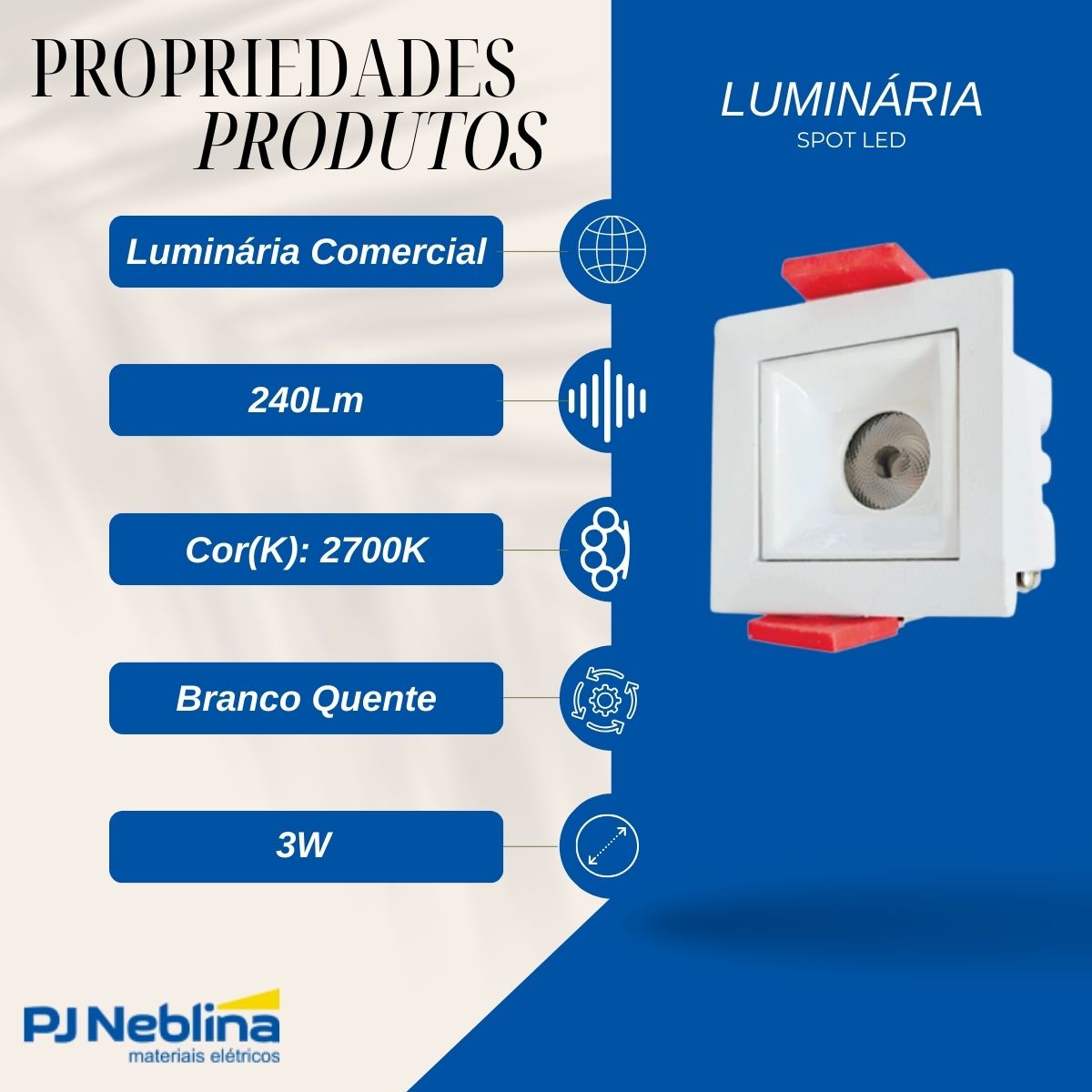 Luminaria Spot Led Embutir Focco Bc 3w Bivolt 2700k Branco Q