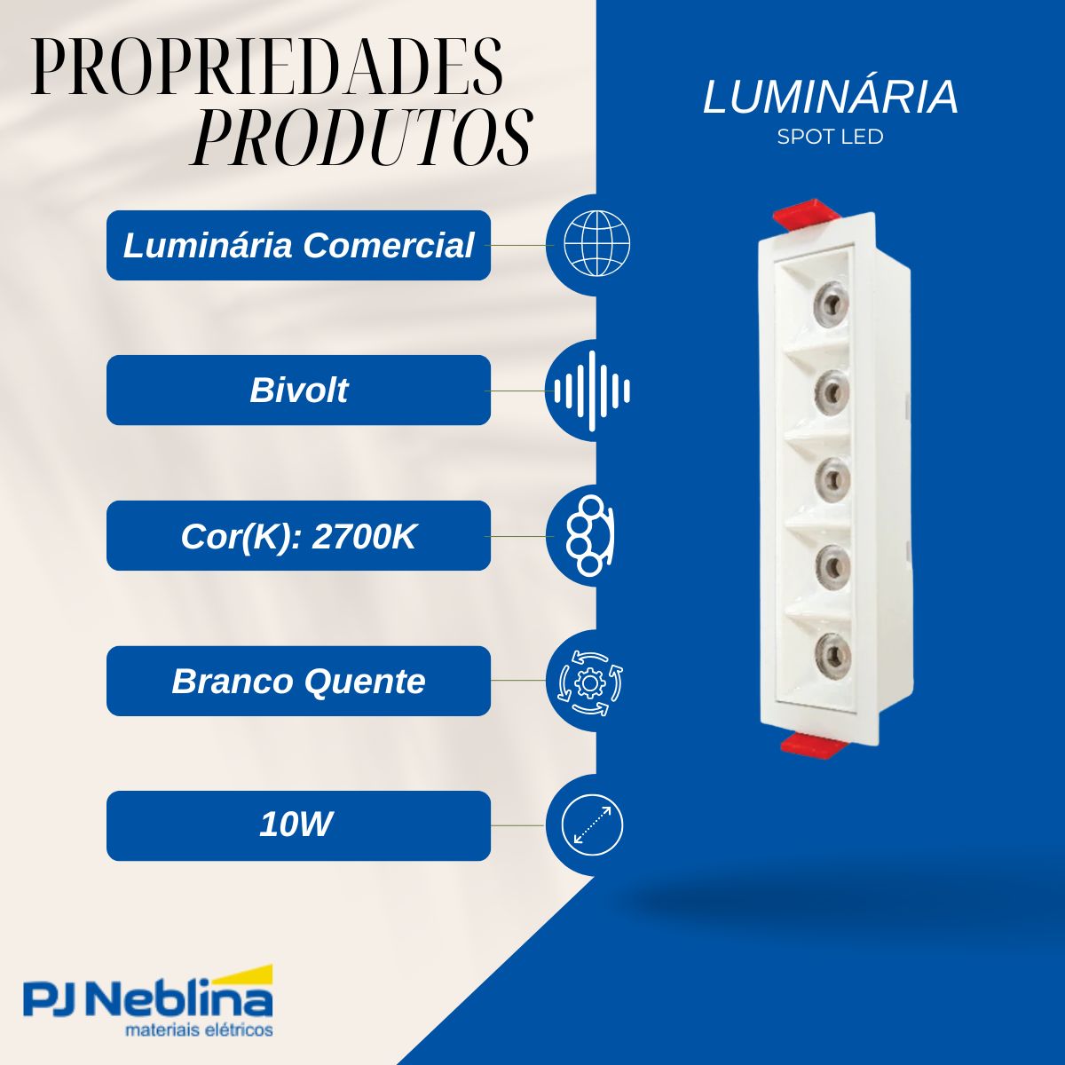Luminaria Spot Led Embutir Bc 10w Bivolt 2700k Branco Quente