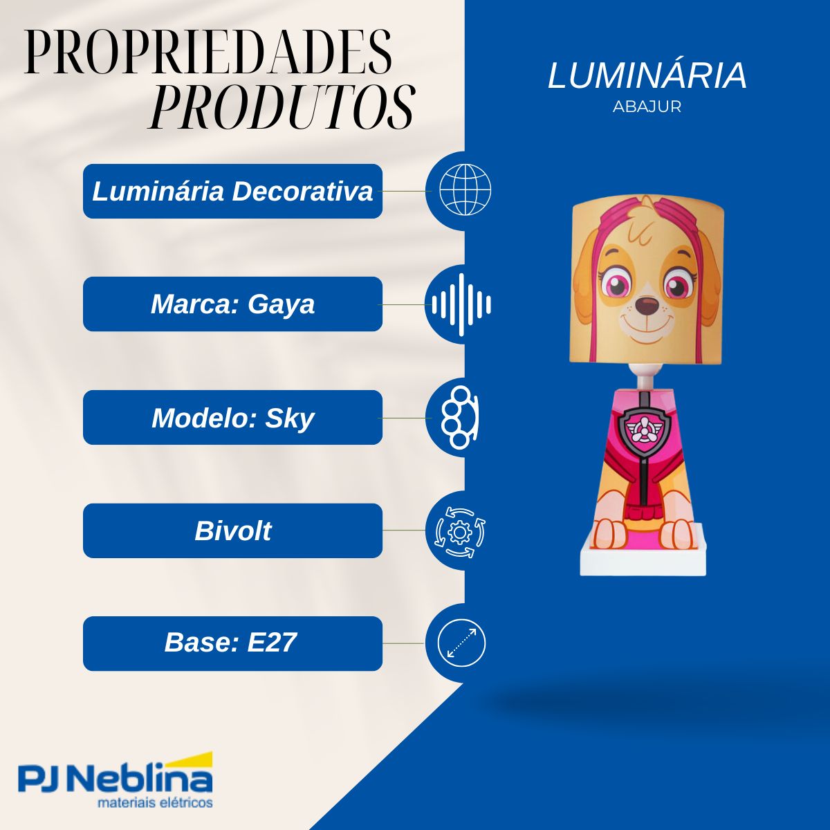 Luminaria Abajur Sobrepor Sky Mr/rs E27 Bivolt