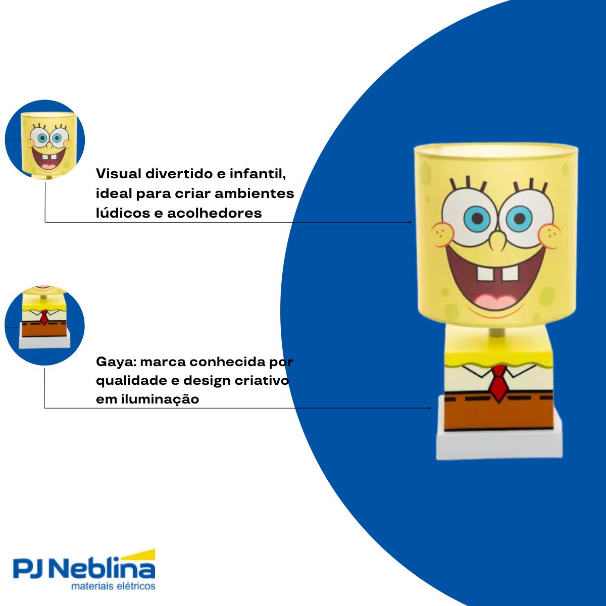 Luminária Abajur Sobrepor Bob Esponja Amarelo 10W E27 Bivolt - Gaya