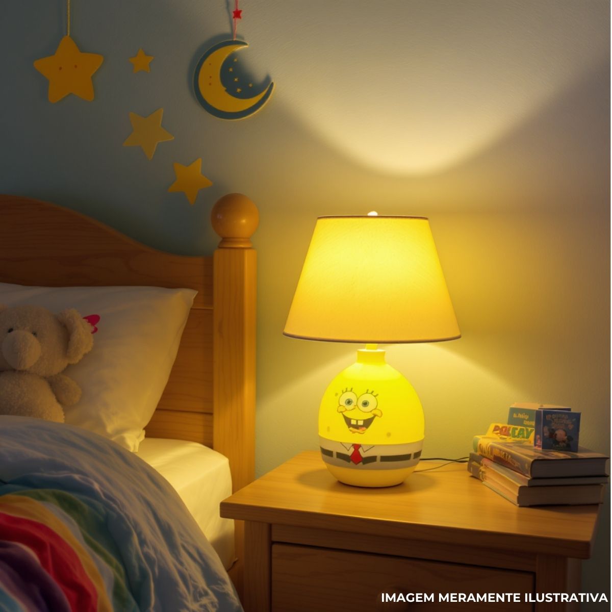 Luminária Abajur Sobrepor Bob Esponja Amarelo 10W E27 Bivolt - Gaya