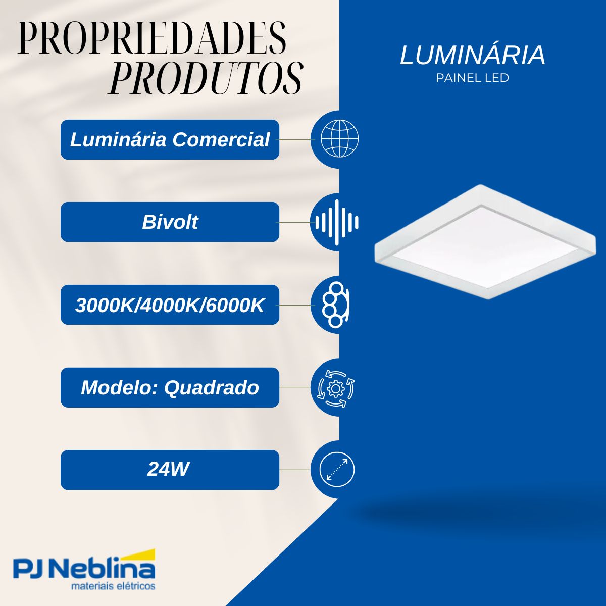Luminaria Painel Led Sobrepor Quad Bc 24w Bivolt 3000k/4000k
