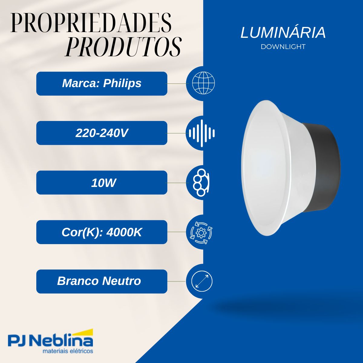 Luminária Downlight Led Embutir Red Bc 10W 220-240V 4000K Branco Neutro 1400Lm Difusor Policarbonato - Philips
