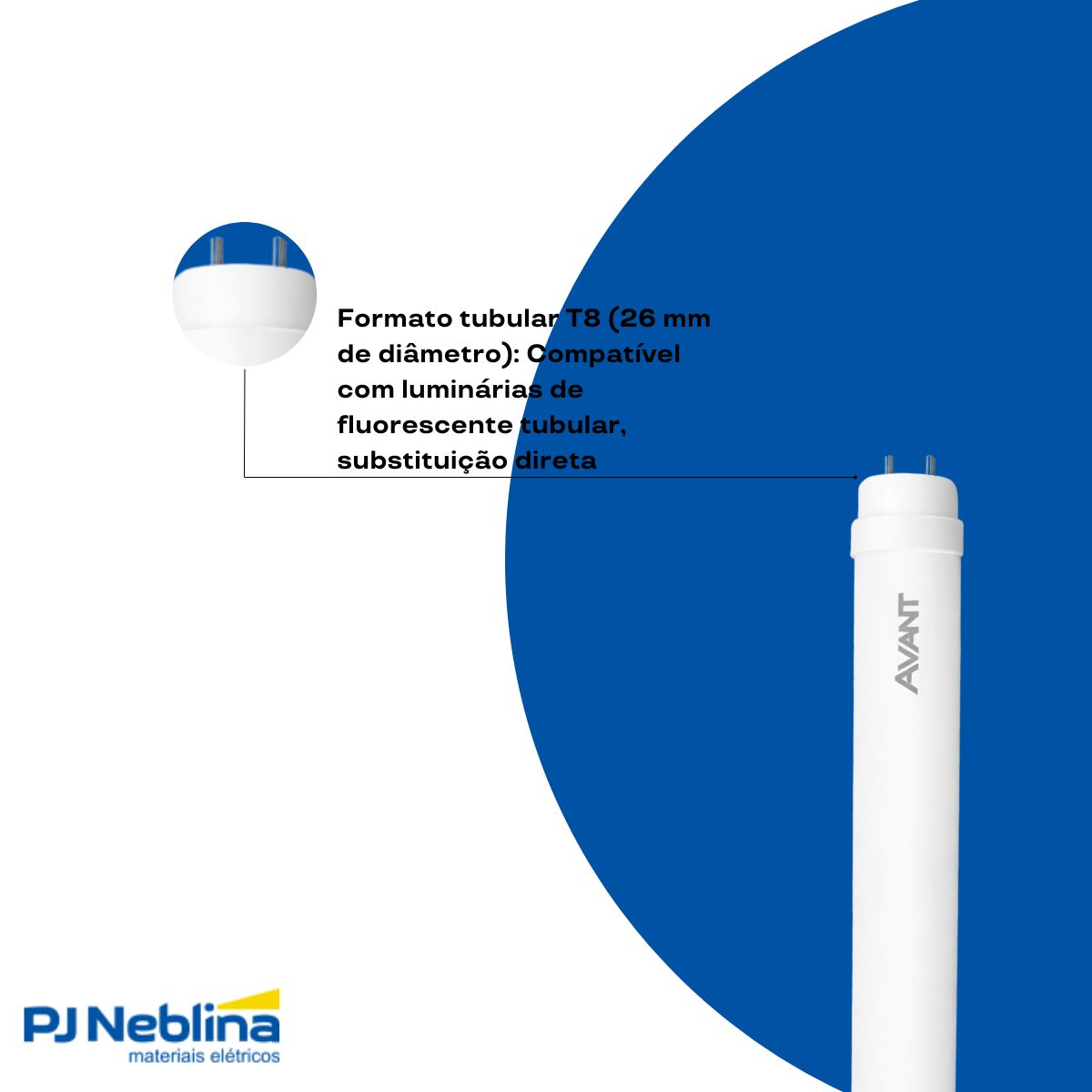 Lâmpada Led Tubular T8 9w Bivolt G13 6500k Branco Frio Luz B - Avant