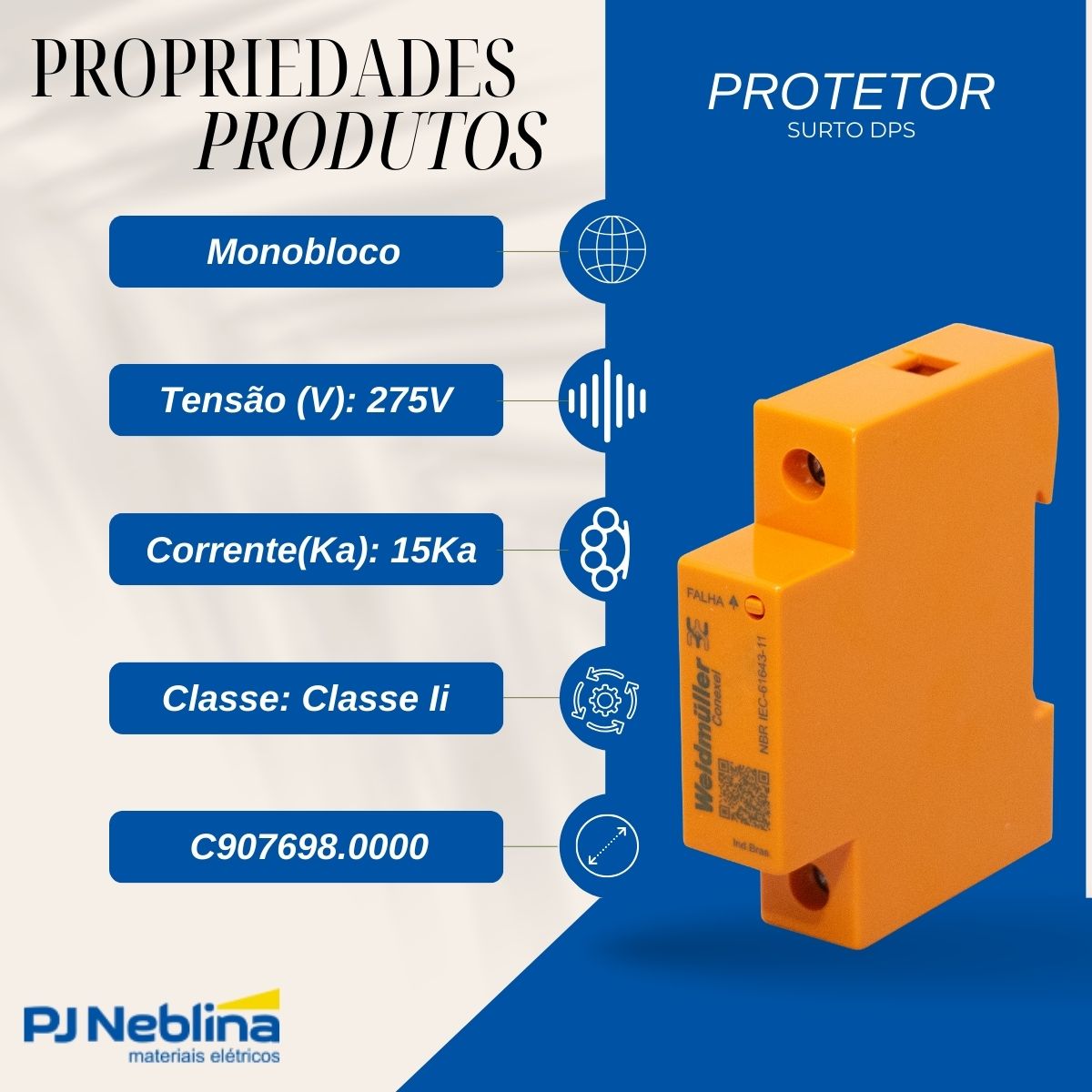 Protetor Surto Dps Monobloco 275v 15ka Classe Ii - Conexel
