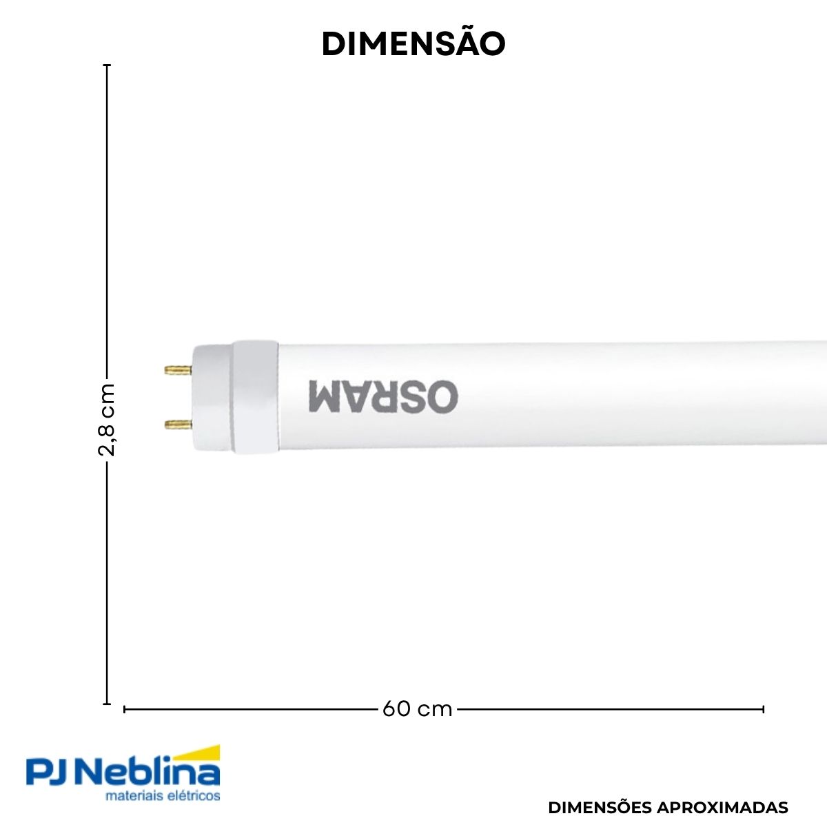 Lâmpada Led Tubular T8 Fosca 9W Bivolt G13 4000K Branco Neutro Luz Branca 900Lm 600X28Mm Vidro - Osram