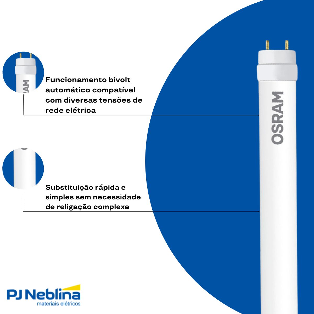 Lâmpada Led Tubular T8 Fosca 18W Bivolt G13 6500K Branco Frio Luz Branca 1850Lm 1200X28Mm Vidro - Osram