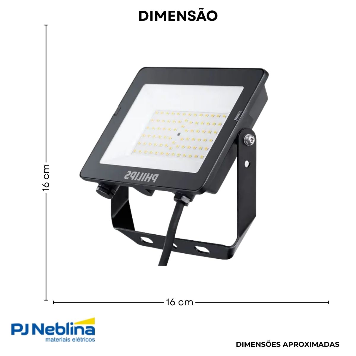 Luminária Refletor Led Retangular Preto 50W Bivolt 6500K Branco Frio 5000Lm Difusor Policarbonato 110G Ip65 - Philips