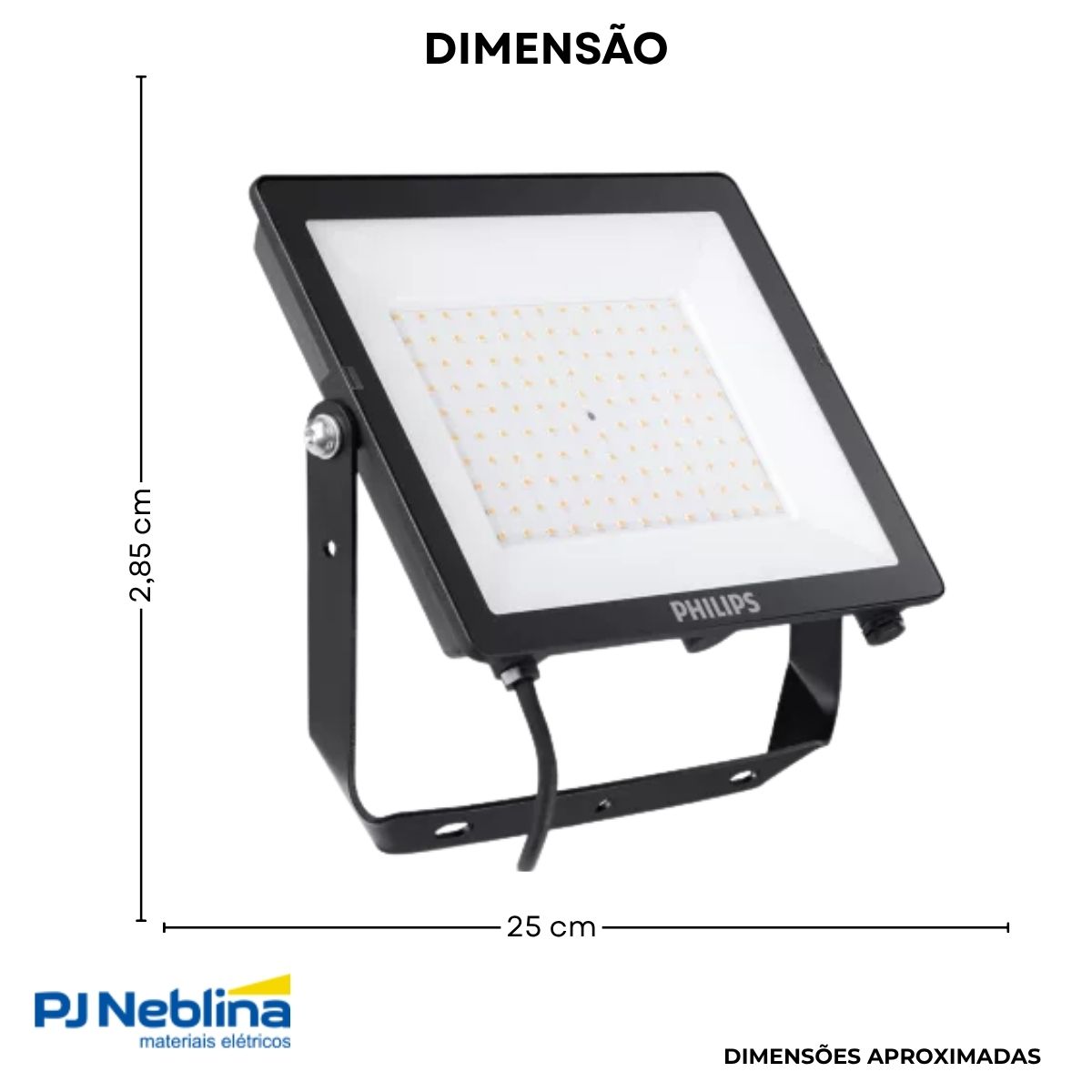 Luminária Refletor Led Retangular Preto 100W Bivolt 6500K Branco Frio 10000Lm Difusor Policarbonato 110G Ip65 - Philips