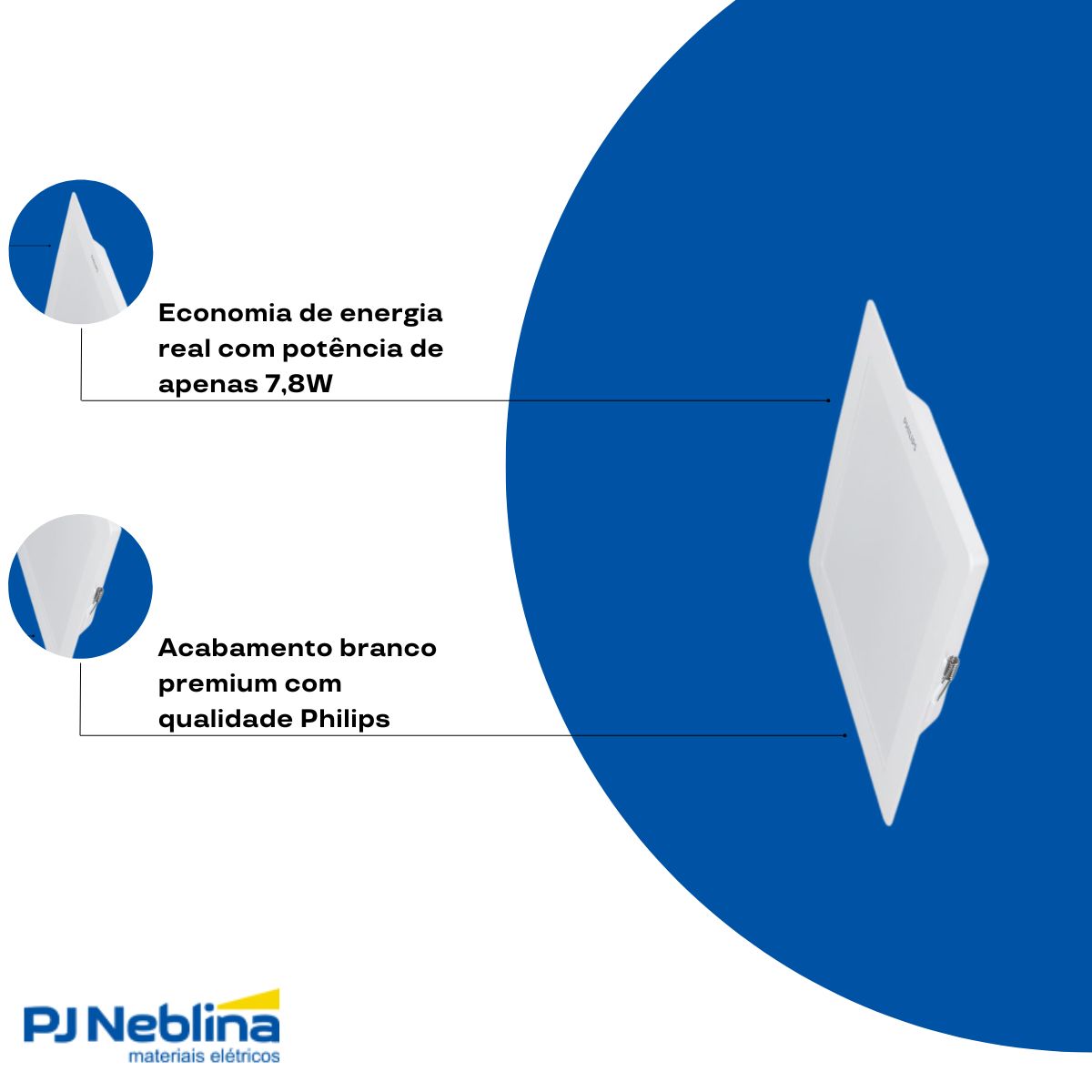 Luminária Plafon Led Embutir Quadrado Branco 7,8W 100-240V 3000K Branco Quente 840Lm Difusor Poliestireno - Philips