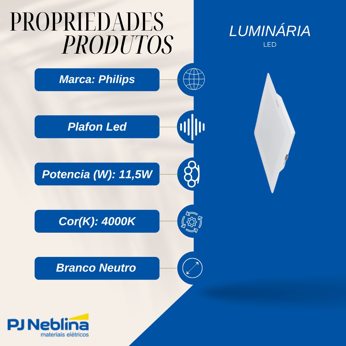 Luminária Plafon Led Embutir Quadrado Branco 11,5W 100-240V 4000K Branco Neutro 1300Lm Difusor Poliestireno - Philips
