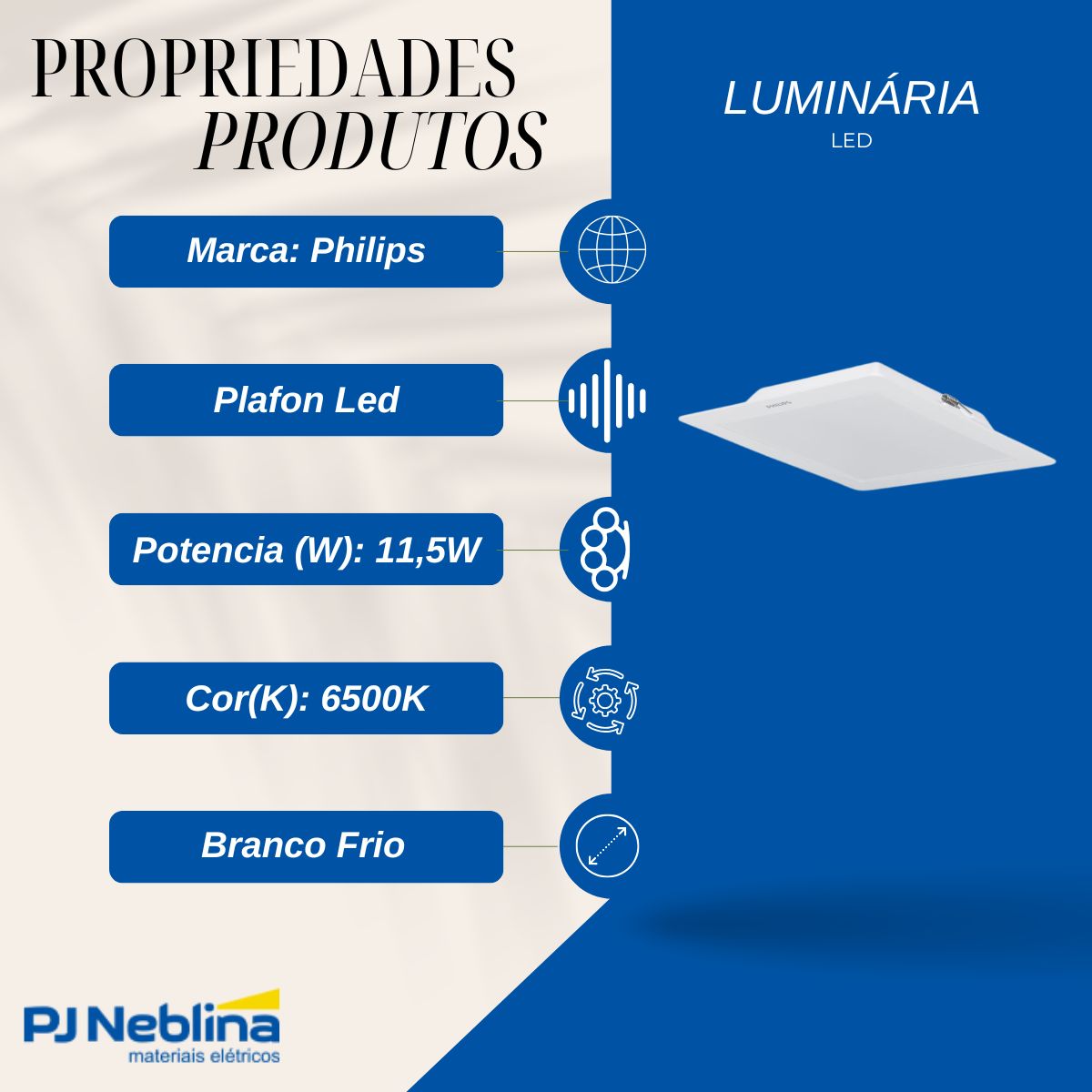 Luminária Plafon Led Embutir Quadrado Branco 11,5W 100-240V 6500K Branco Frio 1300Lm Difusor Poliestireno - Philips