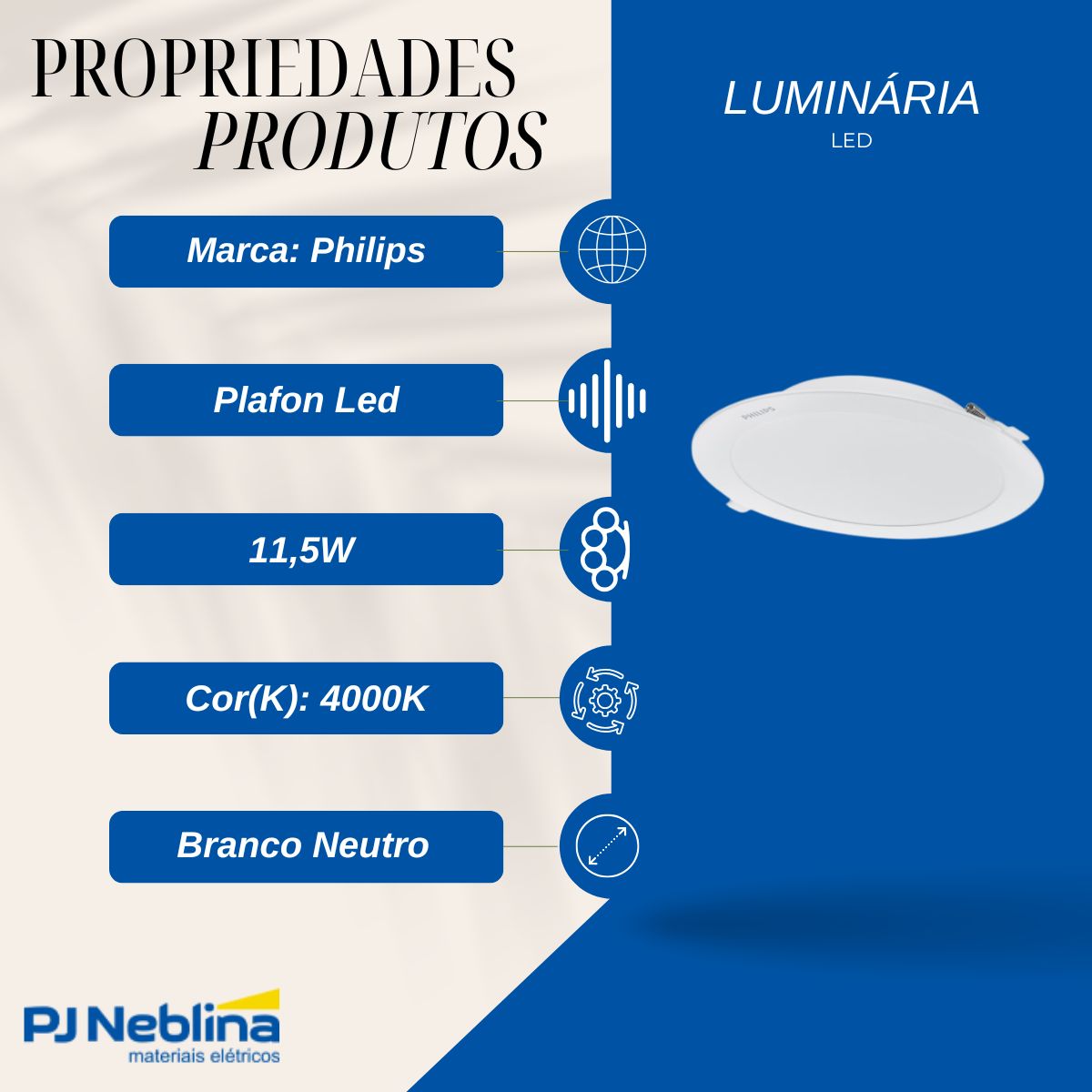 Luminária Plafon Led Embutir Redondo Branco 11,5W 100-240V 4000K Branco Neutro 1300Lm Difusor Poliestireno - Philips