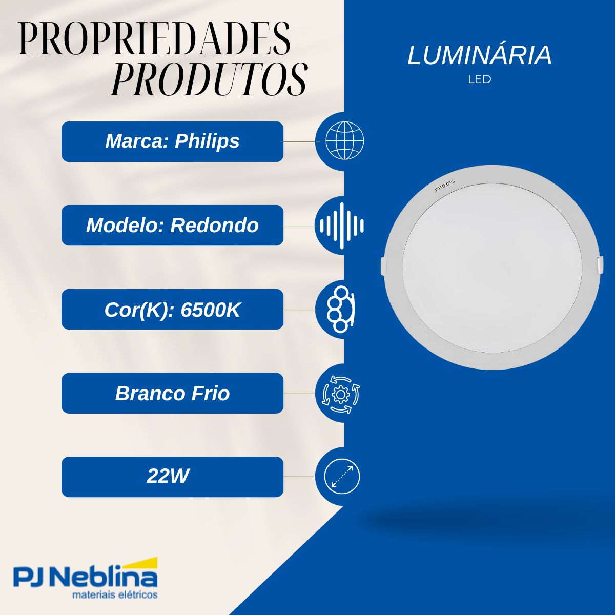 Luminária Plafon Led Embutir Redondo Branco 22W 100-240V 6500K Branco Frio 2000Lm Difusor Poliestireno - Philips